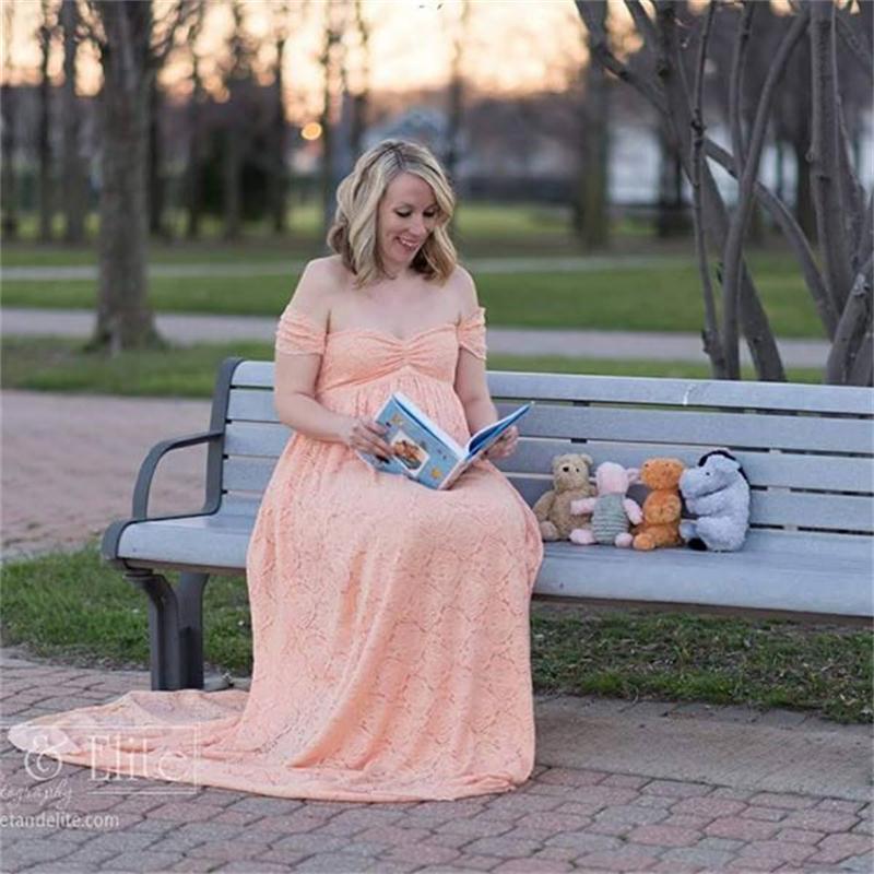 Pregnancy Lace Long Dress - Elegant Photoshoot Wear