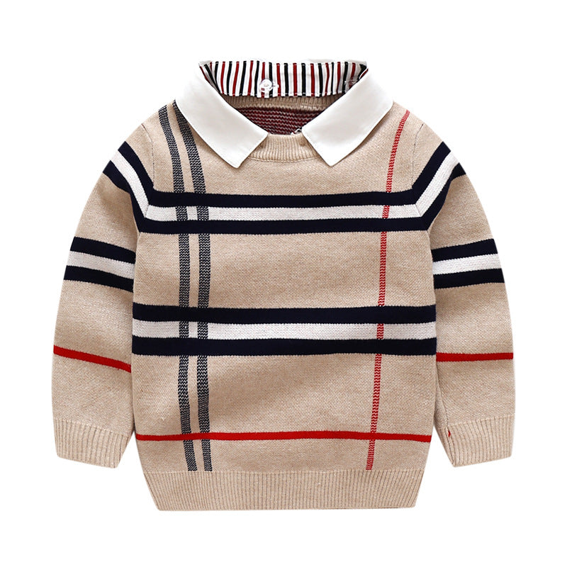 Boys Plaid Jacquard Sweater