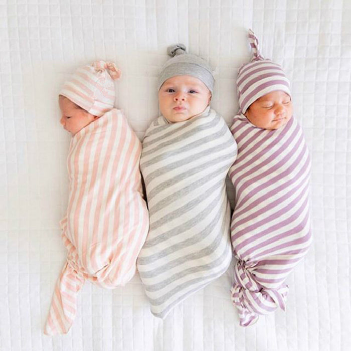 Striped Soft Swaddle Set with Cap