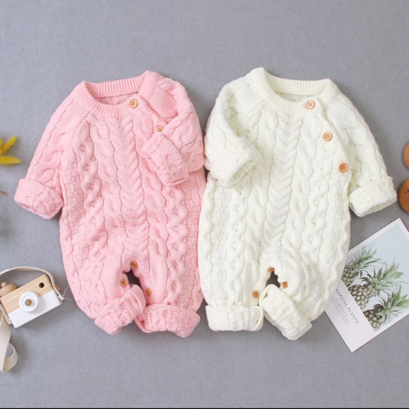 Warm Knitted Solid Color Rompers