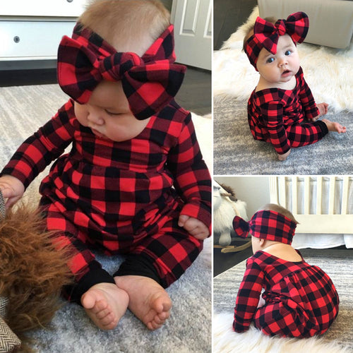 Plaid Romper Set with Bow