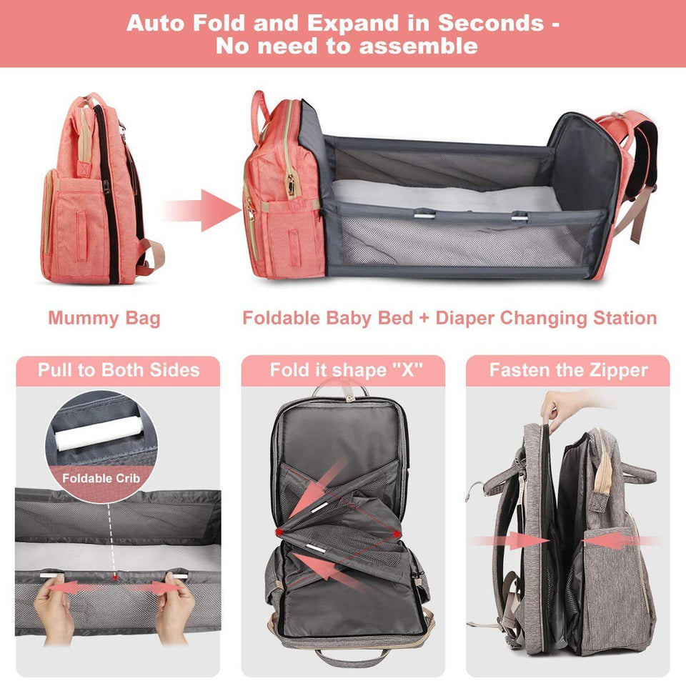 Premium Multifunction Baby Diaper Bag - Extra Storage with Baby Bed Feature
