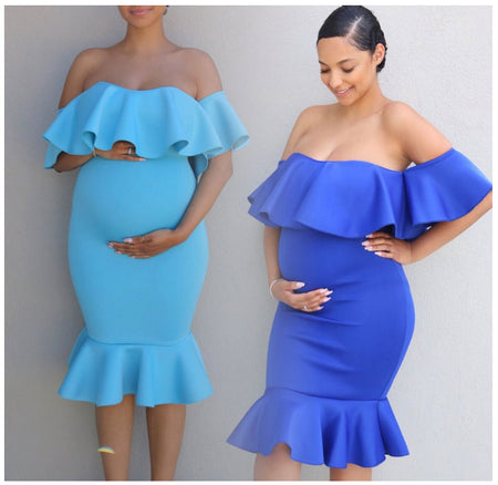 Ruffled Off Shoulder Maternity Dress