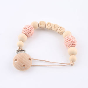 Personalized Baby Name Wood Chain - Pacifier or Teether Holding Strap