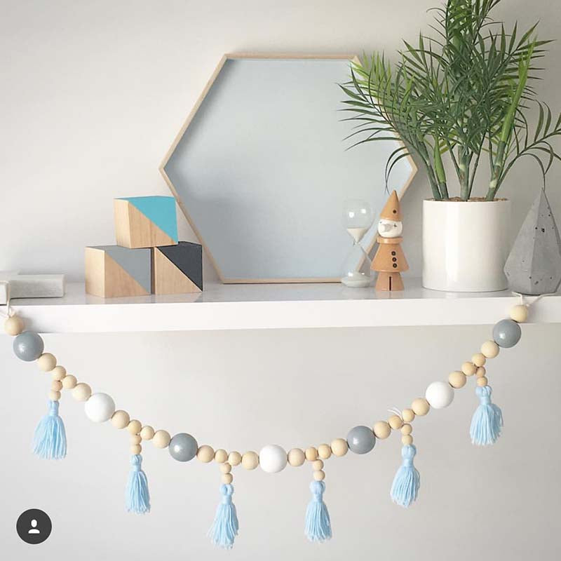 Minimalist Garland - Wooden Pearl and Yarn Hanging