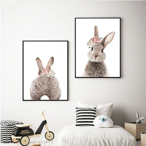 Baby Bunny Front and Back Nursery Wall Prints - Set of 2