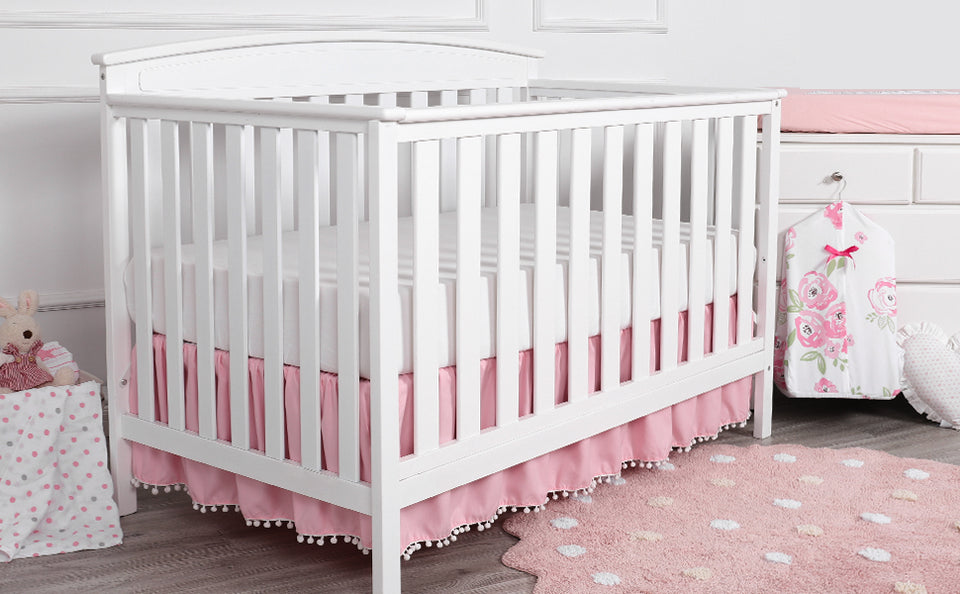 Pleated Crib Skirt with Pompoms - Lovely Ruffle Design